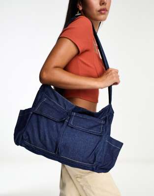 PLEATED DENIM CROSSBODY BAG - Denim Blue