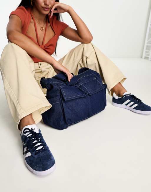 PLEATED DENIM CROSSBODY BAG - Denim Blue