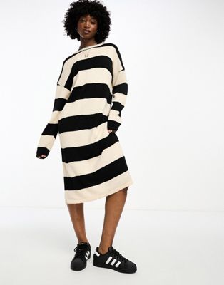 Daisy Street Slouchy Midi Dress In Fluffy Stripe Knit-multi