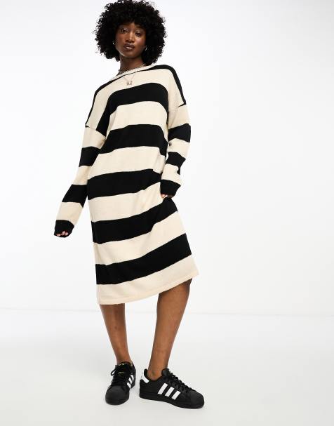 Black and white striped dress clearance asos