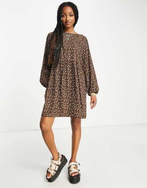 Daisy Street smock mini dress in brown vintage ditsy | ASOS