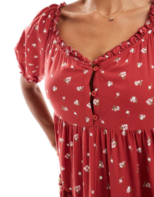 Daisy street smock tiered mini dress in red ditsy floral, 2 of 4