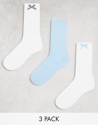 Daisy Street - Socken in verschiedenen Farben mit karierter Satin-Schleife im Multipack-Bunt