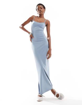 Daisy Street square neck cami maxi dress in double layer dusty blue jersey