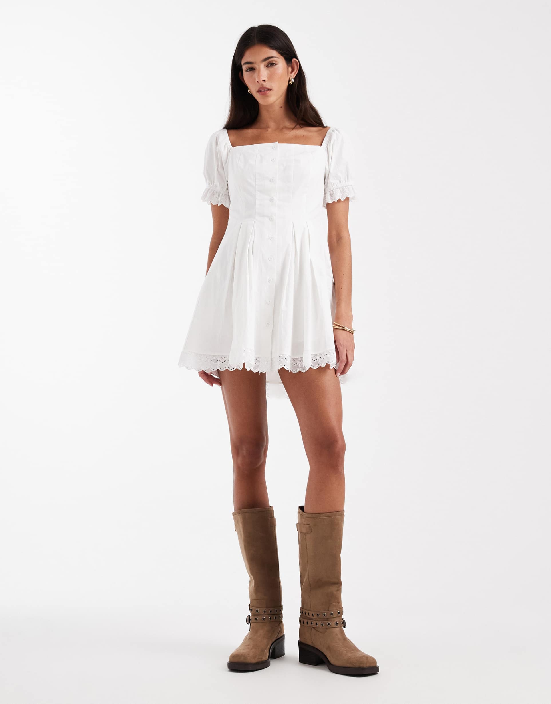 daisy street square neck corset style mini dress in white