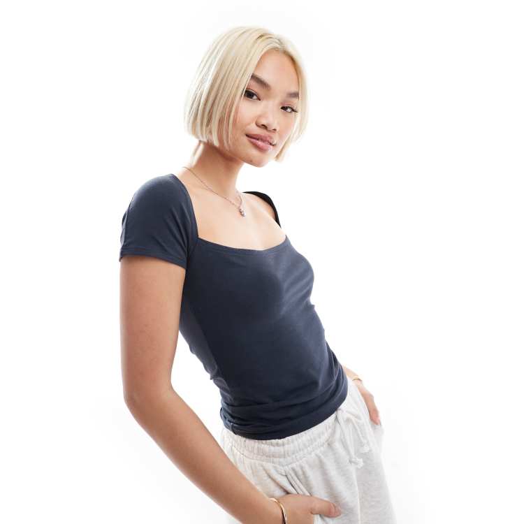 Daisy Street square neck jersey top in charcoal | ASOS