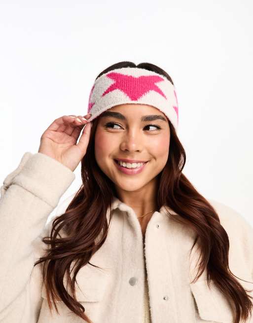 Daisy Street star knit headband in pink