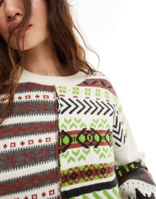 Daisy Street – Stickad tröja i Fair Isle-mönster med slits, 4 av 4