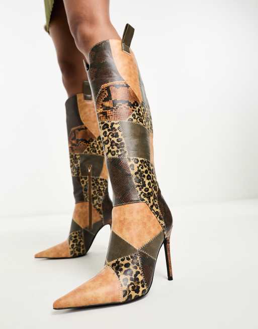 Patchwork knee high on sale boots