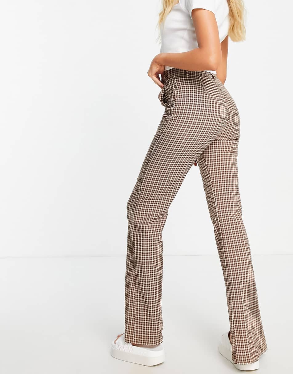 Daisy Street straight leg trousers with split hem in vintage check 0