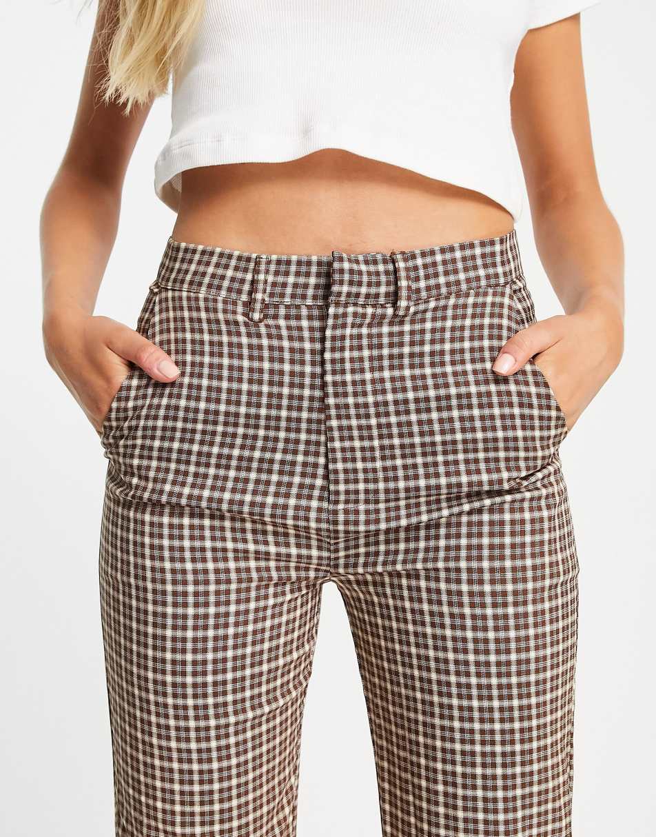 Daisy Street straight leg trousers with split hem in vintage check 1