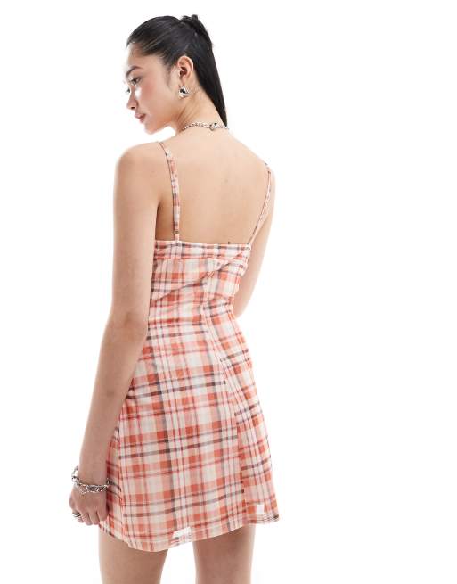 Daisy Street strappy mini cami dress in vintage orange check