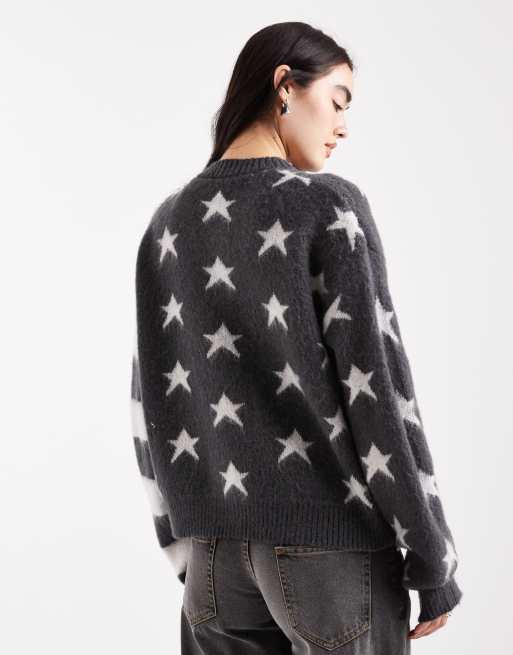 Daisy Street – Strickjacke in Schwarz und Weiß mit geteiltem Stern- und Streifenmuster, 4 von 4