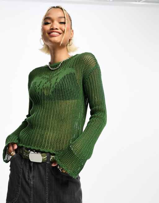Daisy Street – Strickpullover im 90er-Stil mit leiterförmigem Muster und platziertem Schmetterling-Motiv