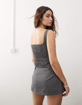 daisy street stripe low rise a line mini skirt in gray - part of a set