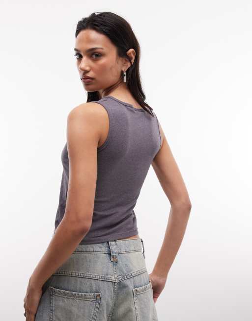 Daisy Street studded graphic tank top in charcoal, 4 of 4