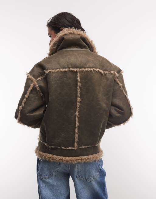Daisy Street suedette aviator jacket in brown, 4 of 4
