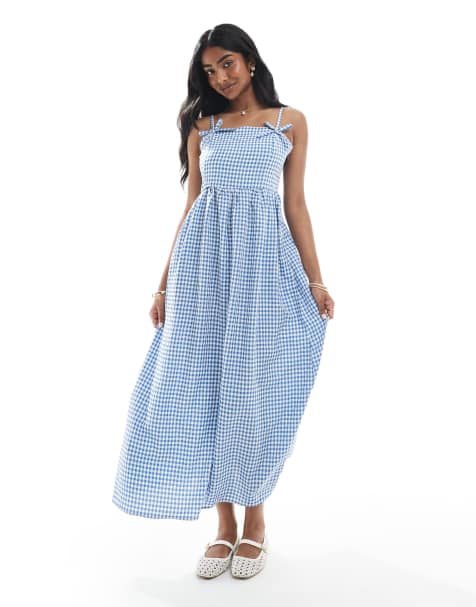 Daisy Street – Sukienka maxi w niebieską kratkę z kokardkami - view 1