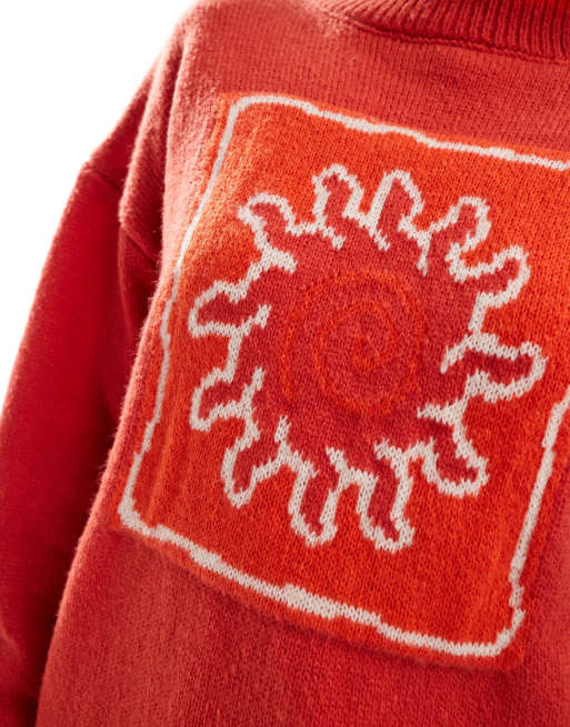 Daisy Street sun intarsia knit sweater with tipping, 3 of 4