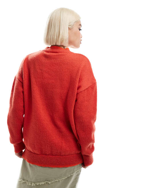 ★MAINBOOTH★Horizon Oversized Sweater(SUNSET RED)★正規品 Daisy Street sun intarsia knit sweater with tipping | ASOS