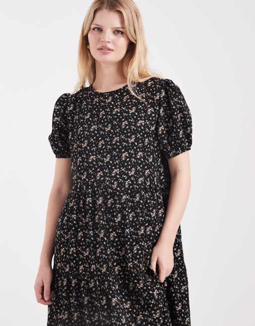 Daisy Street – Svart, blommig och panelsydd maxiklänning med smock, 3 av 4