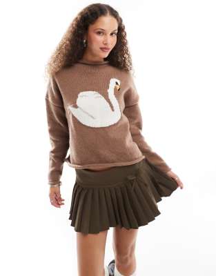 [Daisy Street] Daisy Street swan roll neck crop boxy knit jumper in brown 12 BROWN