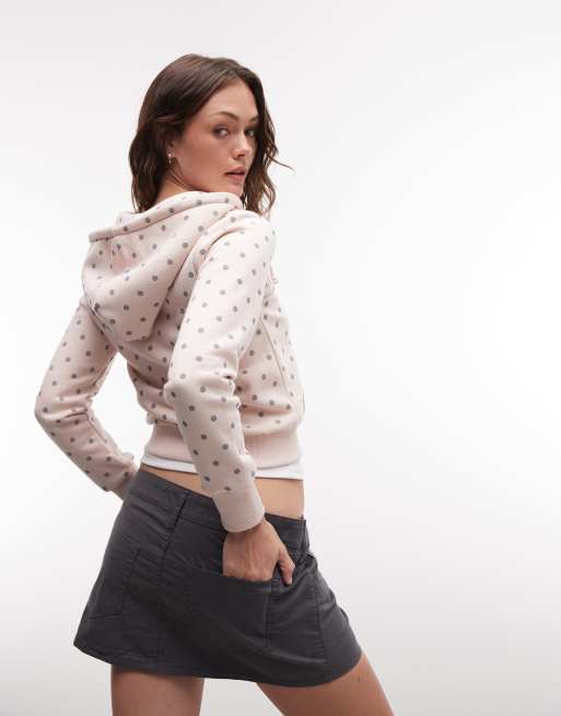 Daisy Street - Sweat à capuche court à fermeture éclair - Rose à pois, 4 de 4