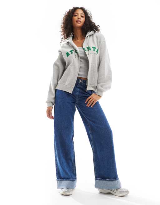 Daisy Street - Sweat à capuche oversize à imprimé Atlanta - Gris, 2 de 4