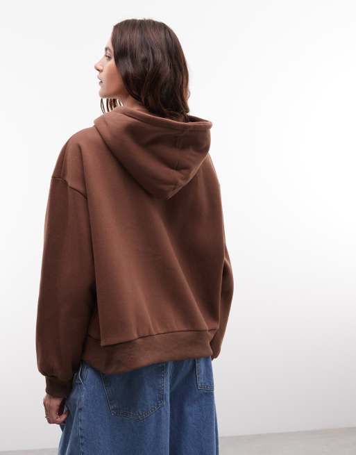 Daisy Street - Sweat à capuche zippé en jersey avec boutons - Marron, 4 de 4