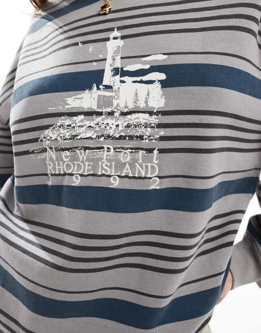 Daisy Street - Sweat à rayures rétro avec imprimé Newport Rhode Island  , 3 de 4
