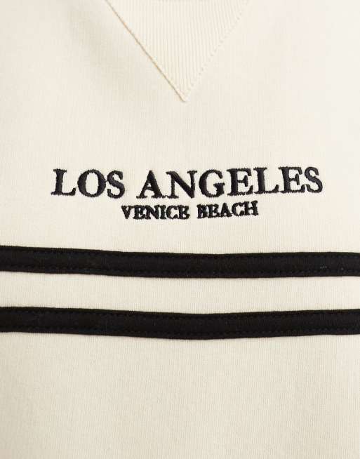 Daisy Street - Sweat avec rayures contrastantes et broderie LA - Crème, 2 de 4