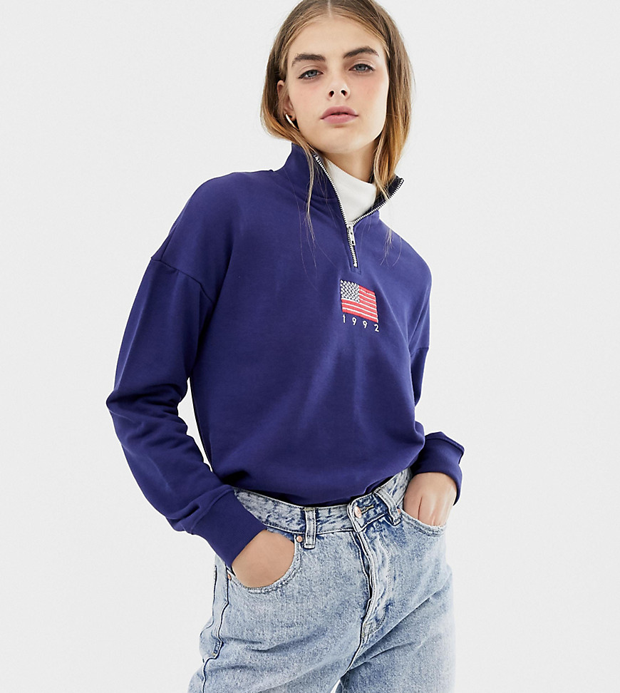Daisy Street – Sweatshirt i avslappnad stil med halv dragkedja och flaggbroderi-Marinblå