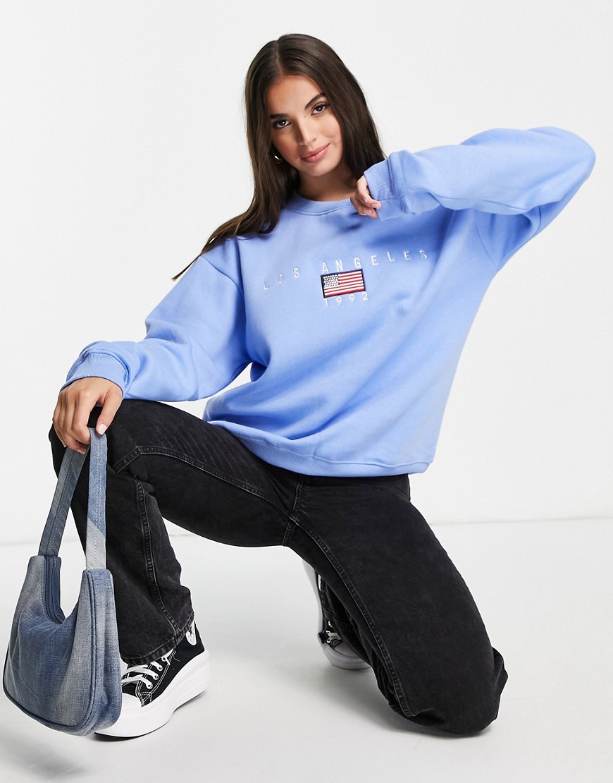 Daisy Street – Sweatshirt i lös passform med vintage LA-broderi-Blå