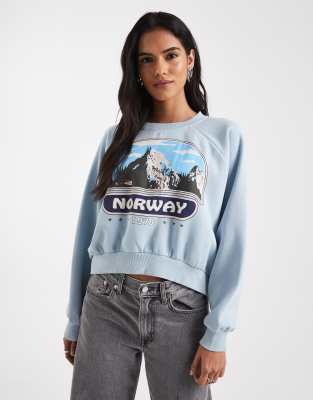 Daisy Street - Sweatshirt in Babyblau mit Norwegen-Grafikprint