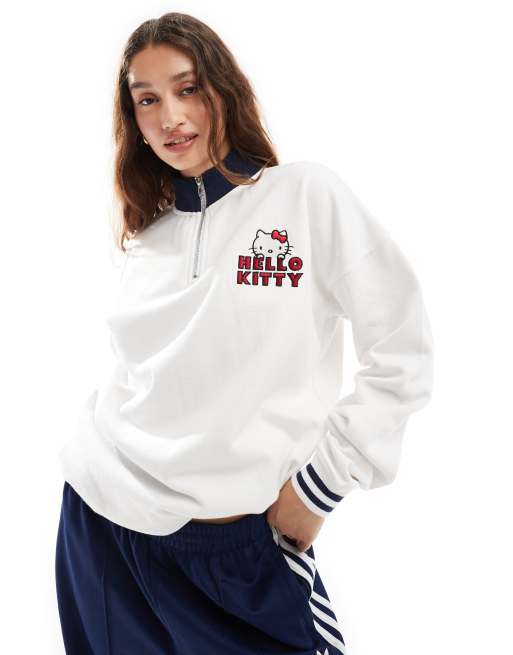Daisy Street - Sweatshirt met opstaande boord, marineblauwe boorden en Hello Kitty-borduursel op de borst