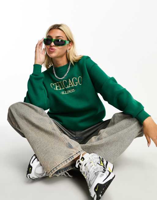 Daisy Street sweatshirt with chicago graphic in green ASOS