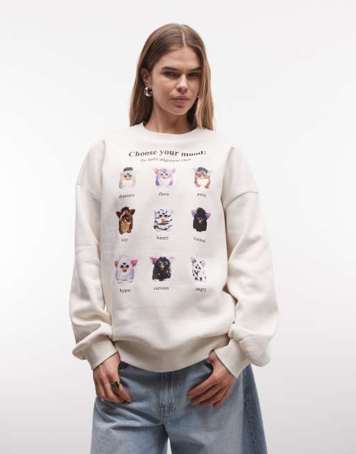 Daisy Street sweatshirt with furby graphic in white, 3 of 4