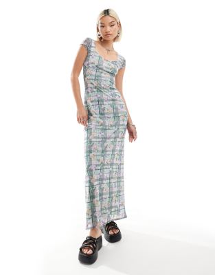 Daisy Street sweetheart neck mesh maxi dress in vintage floral-Multi