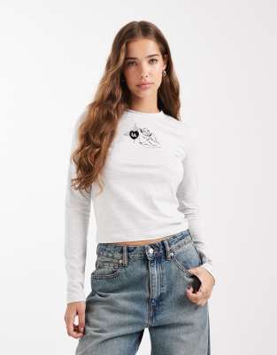 Street - T-shirt court à manches longues et motif angel - Gris chiné 40
