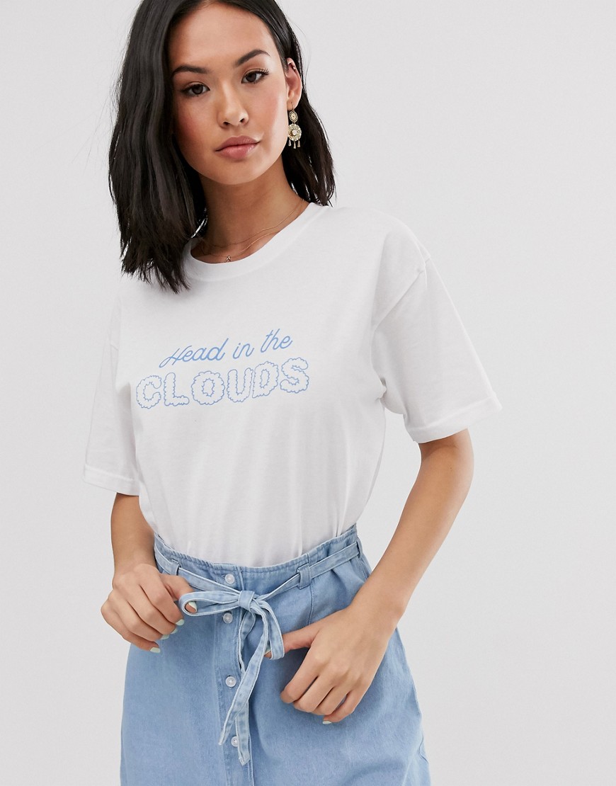 Daisy Street – T-shirt i oversize-modell med tryck Head in the Clouds-Blå