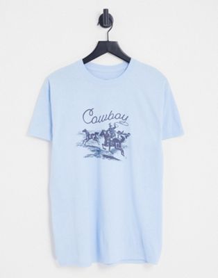 Daisy Street t-shirt in baby blue with retro cowboy graphic