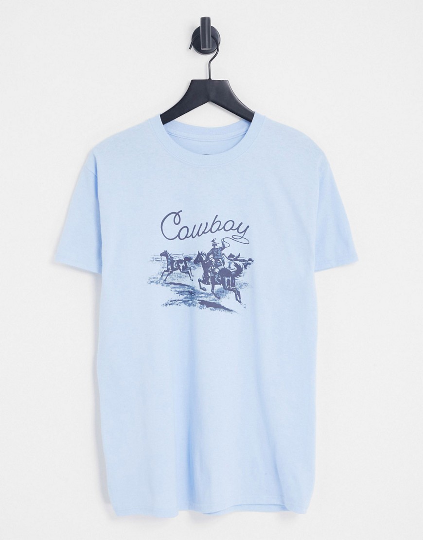 Daisy Street T-shirt in baby blue with retro cowboy graphic