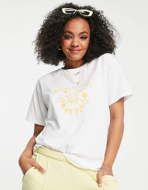 Daisy Street - T-shirt med 'Happy Ray of Sunshine'-print i afslappet pasform