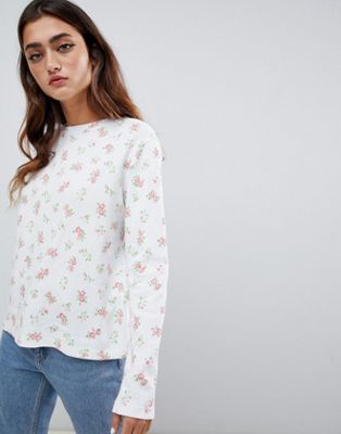 Daisy Street - T-Shirt met lange mouwen met een fijne bloemenprint-Wit