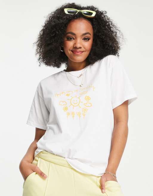 Daisy Street – T-shirt o luźnym kroju z nadrukiem i napisem „Happy ray of sunshine”