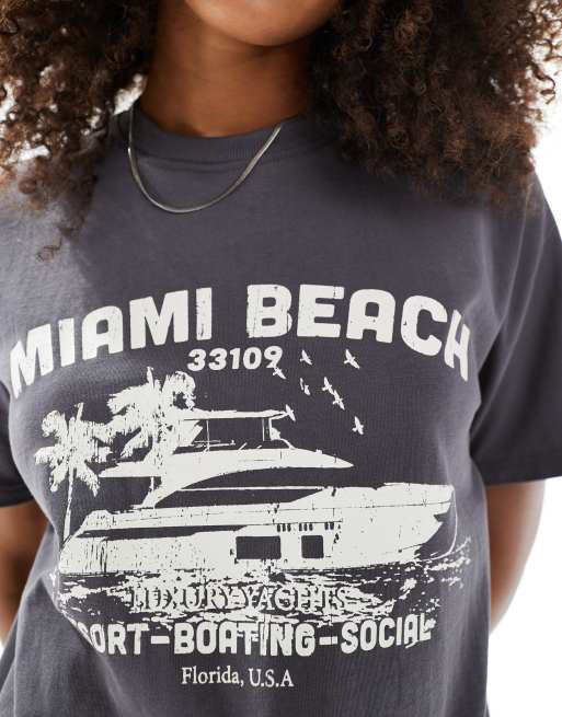 Daisy Street - T-shirt oversize avec motif Miami Beach - Anthracite, 4 de 4
