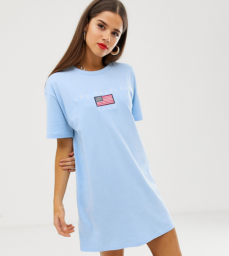 Daisy Street - T-shirt oversize con scritta Los Angeles ricamata-Blu