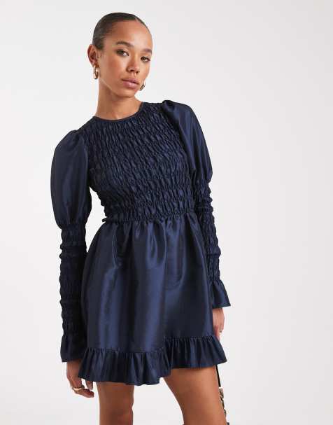 Daisy Street – Taft-Minikleid in Marineblau mit gesmokten, voluminösen Ärmeln - view 1