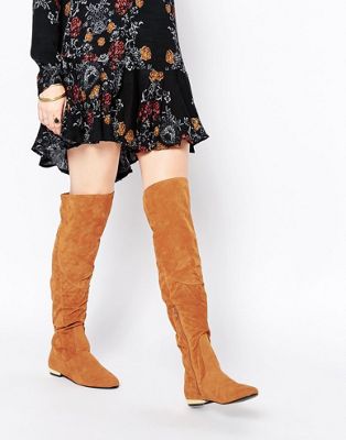 tan flat over the knee boots