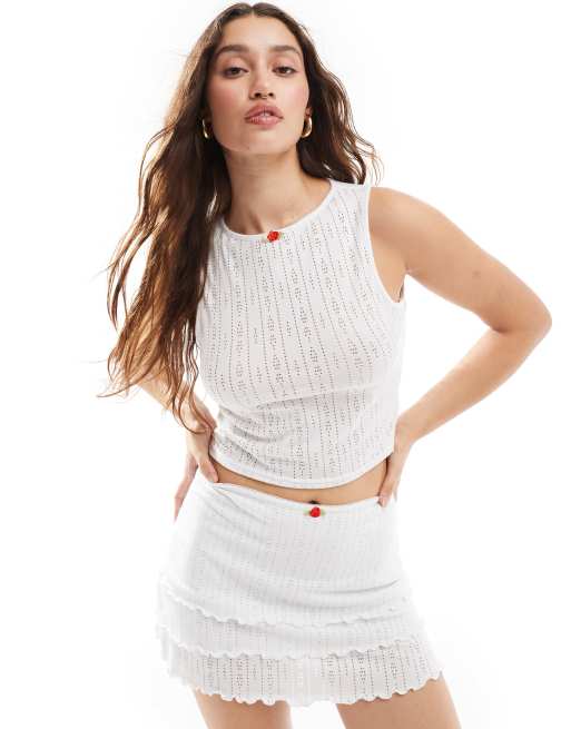 Daisy Street tank top with rosebud in white pointelle (part of a set)
